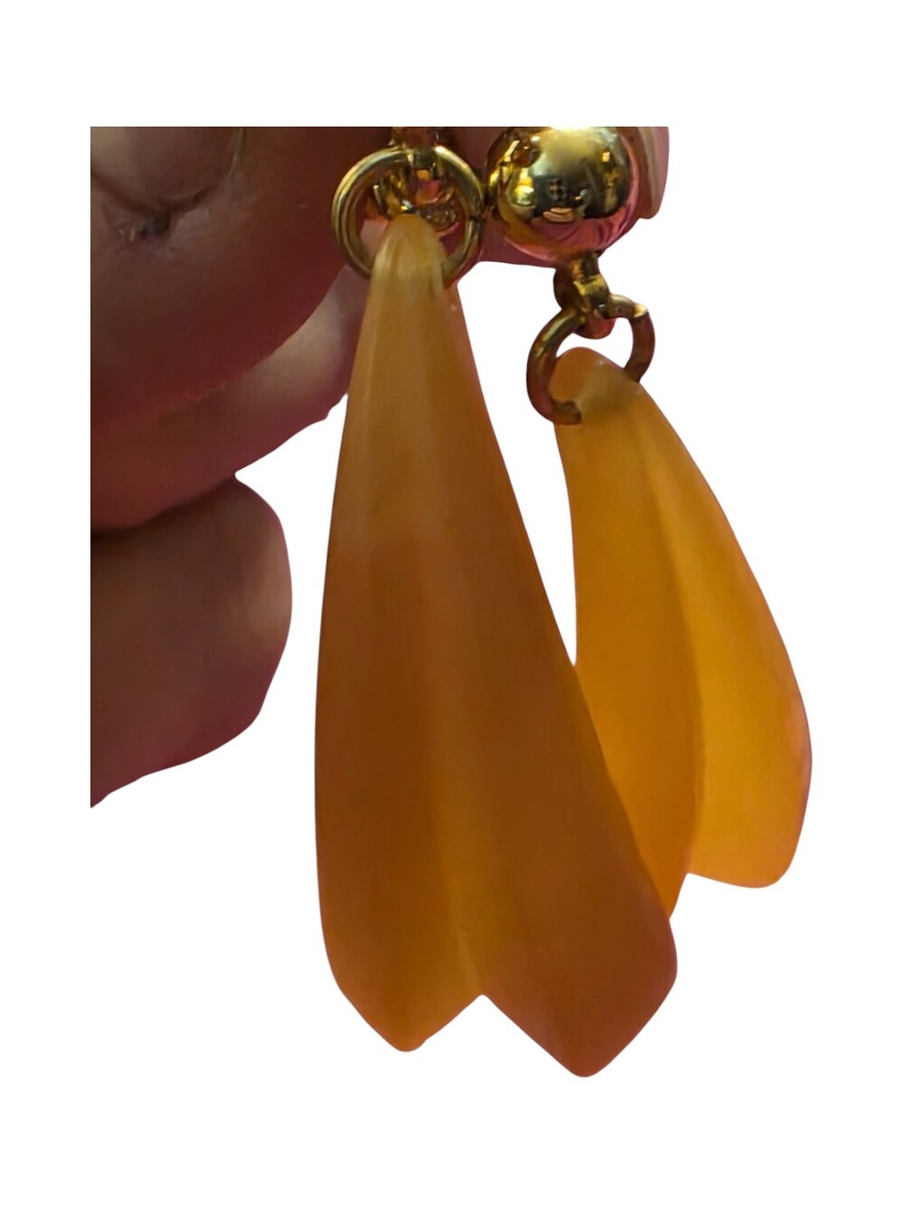 Napier Vintage Dangle Earrings Orange Lucite Gold Tone Pierced 1980s